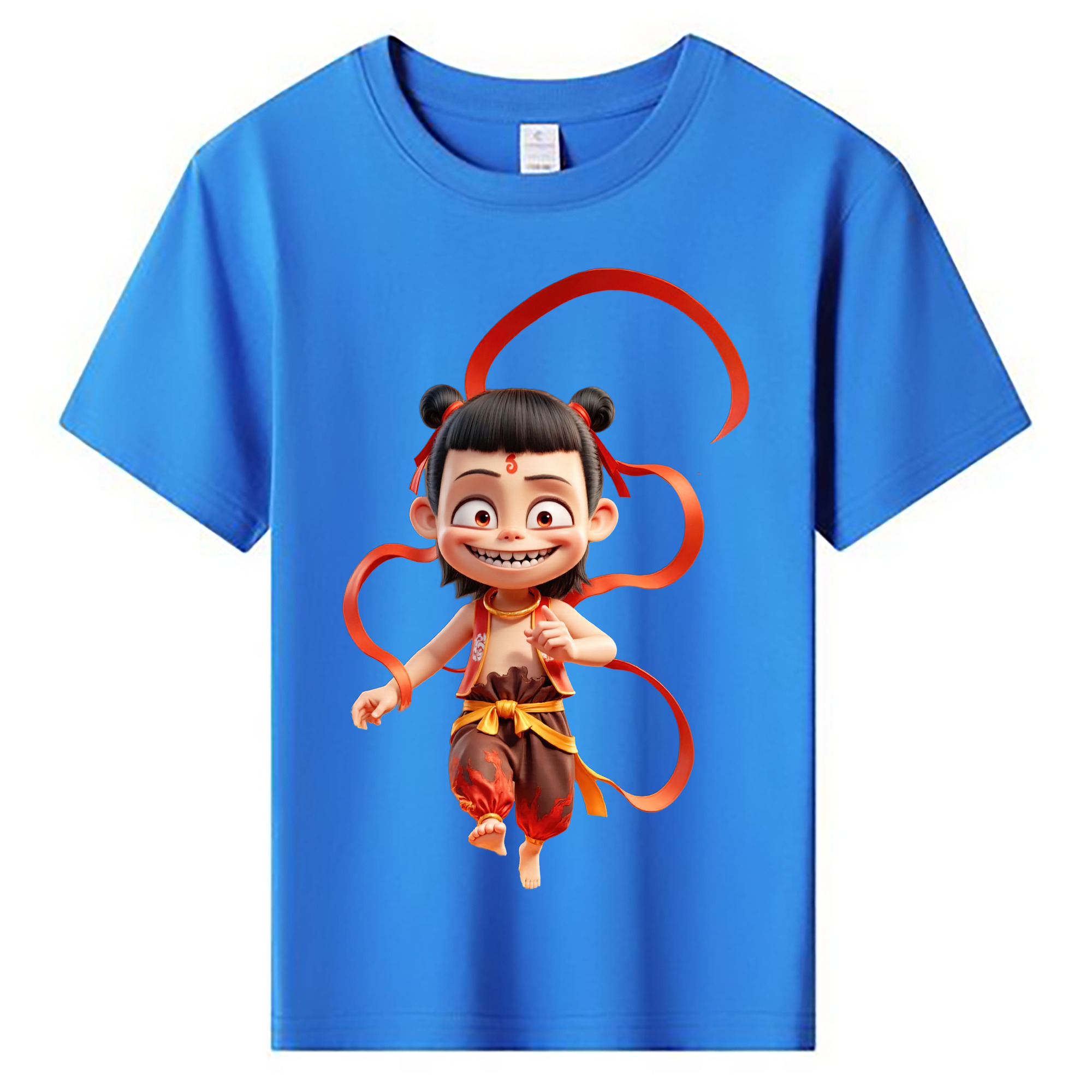 （画像用） Ne Zha 2 ナタ 魔童の大暴れ 綿100％キッズTシャツ（フロントプリント）